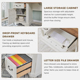 T4TREAM 59" Farmhouse Executive Desk with Hutch,Wood Home Office Computer Desk, Featuring Keyboard Tray,Charging Station,File Drawer, Storage Cabinet,for Work and Study (Antique White) T4TREAM