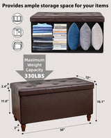 GLAXYFUR 30 Inches Storage Ottoman Bench with Wooden Legs, Faux Leather Folding Ottoman Foot Rest, Storage Bench for Living Room, Hallway & Bedroom, Upgrade Large Capacity (Engineered Wood, Brown) GLAXYFUR