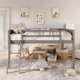 Merax Grey Low Loft Bed with Convertible Ladder and Full Guardrail, No Box Spring Needed Merax
