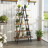 YOUDENOVA 5-Tier Ladder Bookshelf, Industrial A-Shaped Bookcase, Christmas Village Display Stand, Tall Ladder Shelf Storage Organizer for Living Room, Home Office, Black YOUDENOVA