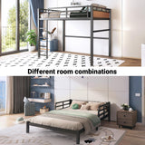 HKOLIE Full XL Over Full XL Bunk Bed, Convertible Metal Bunk Beds Can Separate into Loft Bed and Platform Bed, Heavy Duty Noise-Free Bed Frame with Safety Rails for Adults Teens Kids, Walnut HKOLIE