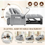 SLEERWAY 3-in-1 Convertible Futon Sofa Bed Chair, Multi-Functional Sleeper Chair Bed with Pull Out Couch and Adjustable Backrest, Modern Velvet Chaise Lounge Armchair for Living Room Bedroom, Grey SLEERWAY