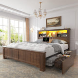 EnHomee Full Size Bed Frame with Headboard and Storage, 4 Drawers and LED Built in Charging Station Full Bed Frame with Storage Farmhouse, NO Noise,No Box Spring Needed,Brown EnHomee