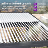 PURPLE LEAF Louvered Pergola 12' x 14' Outdoor Aluminum Pergola with Hidden Drainage System and White Adjustable Sun Shade Roof Patio Hardtop Large Pergolas for Patio Dining Backyard Deck PURPLE LEAF