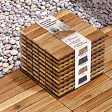 Interlocking Deck Tiles - 10PCS Waterproof Acacia Wood Patio Tiles, Flooring Tiles for Both Indoor and Outdoor - Decking Stripe Pattern, Golden Teak, 12 x 12 x 0.9 inches IDZO