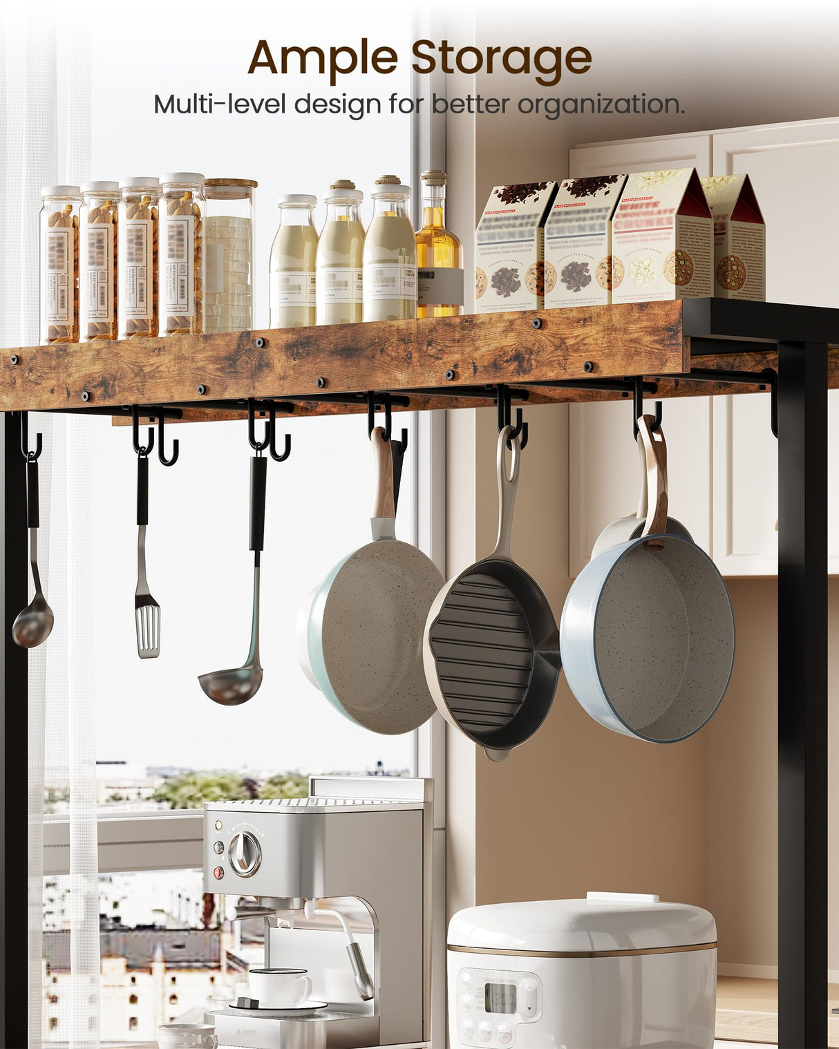 CHOEZON Kitchen Island with Power Outlet, Kitchen Island Table with Folding Top, Stationary Storage Islands, Coffee Bar with Outlets and USB Ports, for Dining Room, Rustic Brown and Black TZD01UBF CHOEZON