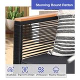 Patiorama 4 Piece Patio Furniture Set, Outdoor Wicker Bistro Set, All-Weather Black PE Rattan Conversation Set w/Coffee Table, Loveseat, Wood-Like Armrest, Cushions for Garden Balcony Deck, Dark Grey Patiorama