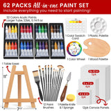 ARTALLY Acrylic Paint Set for Adults & Kids, 62 Pcs Canvas Painting Kits, 32 Colors Acrylic Paint (22ML),Table Easel,Brushes,Canvas, Art Painting Supplies Kit for Students,Artists,Beginners ARTALLY