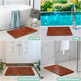 Teak Shower Mat - Foldable Wood Bath Mat, Floor Mat for Bathtub, Door, Spa, Sauna, Pool, Ideal for Indoor Outdoor HONGJUNLEE