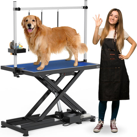 YITAHOME 50" Professional Electric Dog Grooming Table for Large Dog at Home, Heavy Duty Foldable Pet Dog Grooming Station w/Adjustable Arm, Dog Grooming Stand Table w/3 Nooses, Tool Organizer-Blue YITAHOME
