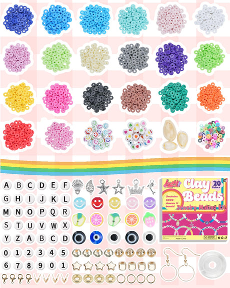 LovelyMoon Bracelet Making Kit 5000 Pcs Clay Beads Flat Preppy Beads for Friendship Jewelry Making Polymer Heishi Beads with Charms Gifts for Teen Girls Crafts for Girls Ages 6 7 8 9 10 11 12 LovelyMoon