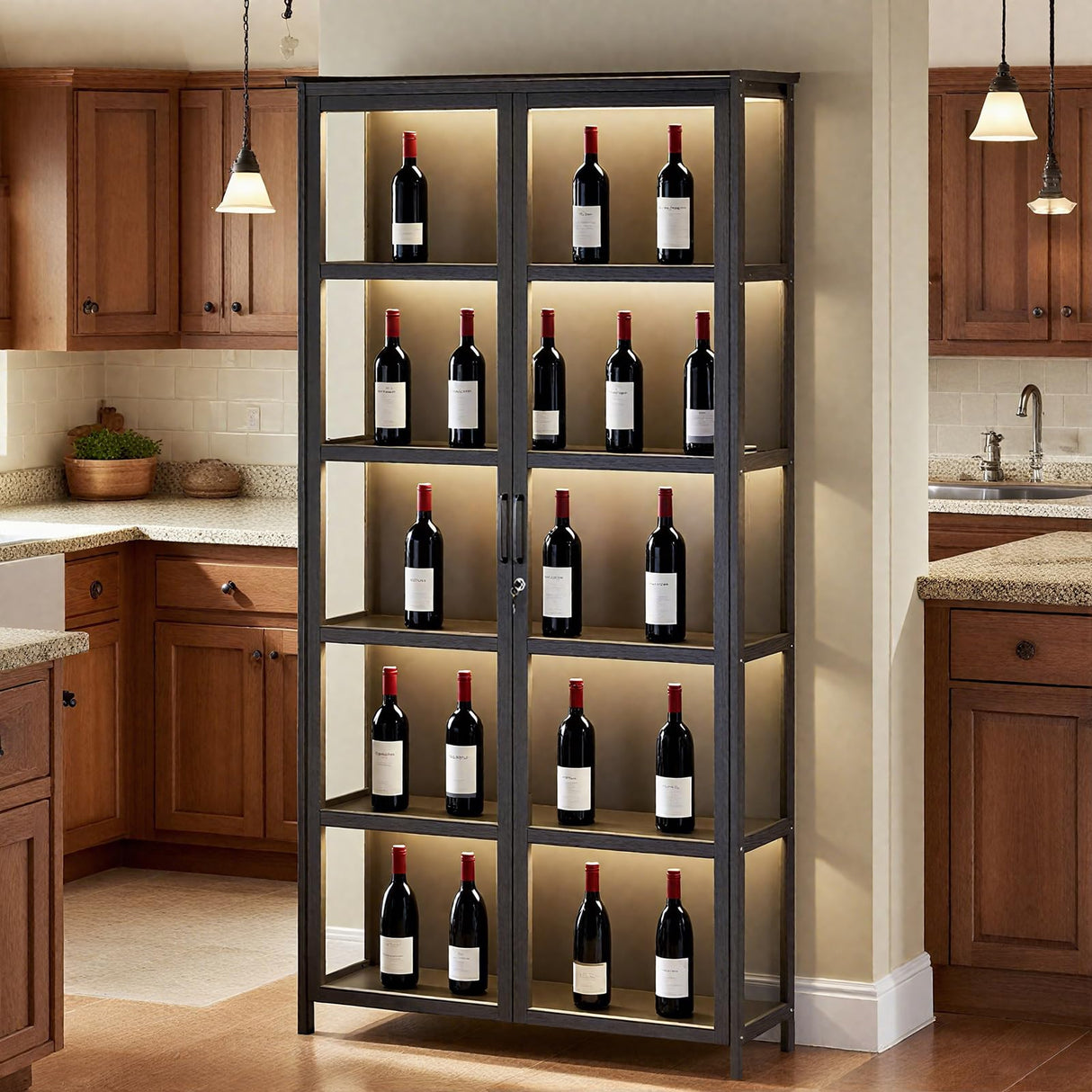 Curio Display Cabinet with Acrylic Doors, 5-Tier Bamboo Display Cases for Figurine, Curio Cabinet Toy Organizers Rack & Display Shelf for Home Office, Playroom, Living Room，Bedroom, 65in Generic