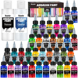 Roizefar Airbrush Paint, 36 Colors with 4.05 Fl Oz Thinner & 4.05 Fl Oz Cleaner, Water-Based Air Brush Paints Acrylic Ready to Spray, Includes Iridescent, Metallic, Neon, Classic Colors, 20ml/Bottle Roizefar
