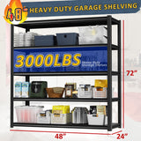 VDEVY 48" W Garage Shelving Heavy Duty 3030Lbs Storage Shelf 5 Tier Adjustable Shelving Units Metal Garage Storage Shelves for Basement, Commercial, Warehouse, Industrial, 72" H x 48" W x 24" D, VDEVY