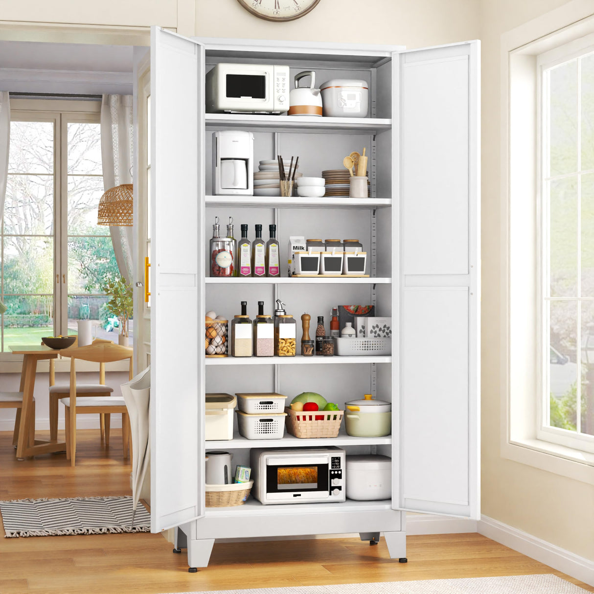 GAIOUS 75.2" Tall Pantry Cabinet, Kitchen Pantry Storage Cabinets with 2 Door and 5 Adjustable Shelves, White Metal Pantry Storage Cabinet, Cupboard for Kitchen, Dining Room, Living Room and Bathroom GAIOUS