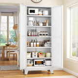 GAIOUS 75.2" Tall Pantry Cabinet, Kitchen Pantry Storage Cabinets with 2 Door and 5 Adjustable Shelves, White Metal Pantry Storage Cabinet, Cupboard for Kitchen, Dining Room, Living Room and Bathroom GAIOUS