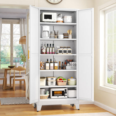 GAIOUS 75.2" Tall Pantry Cabinet, Kitchen Pantry Storage Cabinets with 2 Door and 5 Adjustable Shelves, White Metal Pantry Storage Cabinet, Cupboard for Kitchen, Dining Room, Living Room and Bathroom