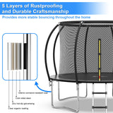 YSSOA 12FT Trampoline Secure Fun for Kids and Adults Recreational Trampolines Complete with Safety Enclosure Wind Stakes and 400LBS Weight Capacity Black Inside Net YSSOA