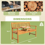 Greesum Outdoor Bench 2-Person Acacia Garden Chair Patio Porch Furniture with Foldable Small Table Plate for Deck, Yard, Balcony, Natural Greesum
