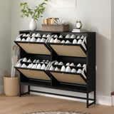 NVETHM Shoe Cabinet, Shoe Storage Cabinet with 4 Flax Flip Drawers and Mental Legs,Shoe Rack Free Standing Shoe Organizer for Entryway, Living Room (Black, 8-Tier) NVETHM