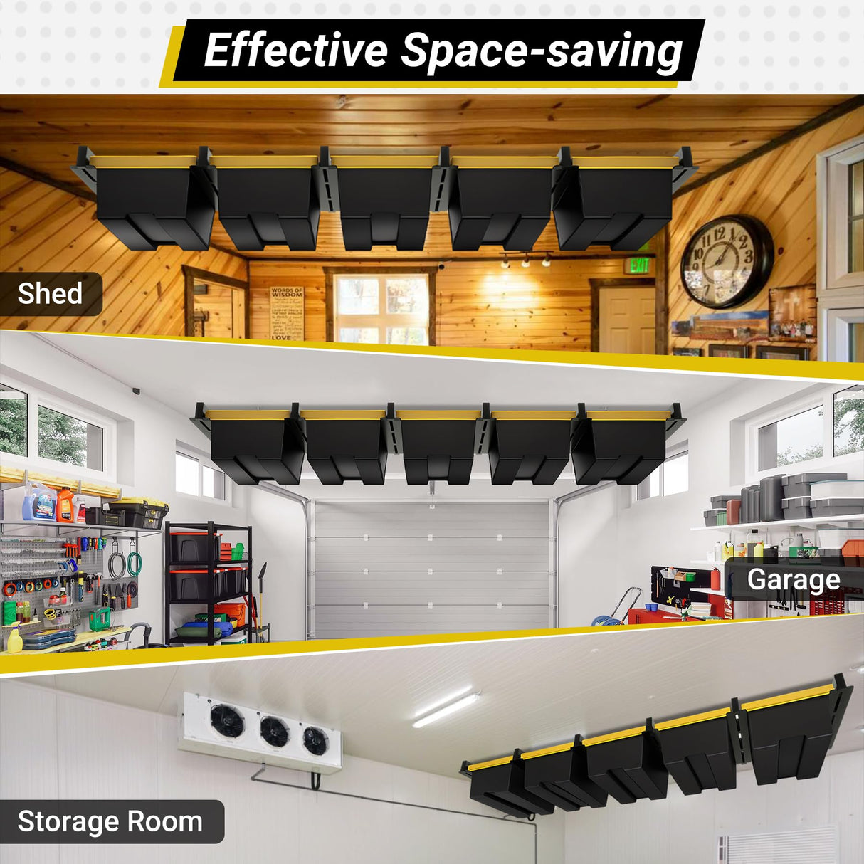 Eastrexon 5-bin Overhead Garage Storage Rack, Heavy Duty Ceiling Storage Racks, Powder Coated Tote Storage Rack for Garages, Sheds, Storerooms (6 PCS, for 5 Bins) Eastrexon