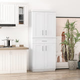 HOMCOM 72" Kitchen Pantry Cabinet, Freestanding Tall Storage Cabinet with 4 Doors, Drawer and 3 Adjustable Shelves for Dining Room, White HOMCOM