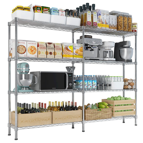 58 inch Wide Shelving Unit, 4 Tier Metal Rack, Pantry Storage Shelves Adjustable Wire Steel Shelving Unit for Heavy Duty Garage, Pantry, Kitchen Carbon Steel Storage Chrome TOEMOA