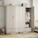 Yechen 64" Fluted Armoire Wardrobe Closet with Doors and Drawer, Wooden Wardrobe Cabinet with Adjustable Shelve, Modern Small Armoires for Hanging Clothes Coats for Bedroom, White Grey Yechen