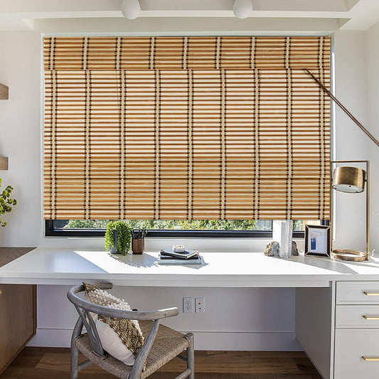 Alimoo Natural Bamboo Roman Blinds - Light Filtering Roll Up Window Shades 30" W x 72" L - WoodArtSupply