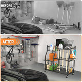 TORACK Garden Tool Organizer with Wheels, Rakes Shovels Yard Tools Stand for Garage, Shed, Garden, Indoor/Outdoor Long-Handled Tools Cart TORACK