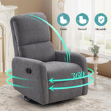 Jocisland Swivel Glider Rocking Recliner Chair for Adults, Nursery Rocker Reclining, Comfy Upholstered Single Sofa Armchair for Living Room Bedroom Nursing, Teddy Gray Jocisland