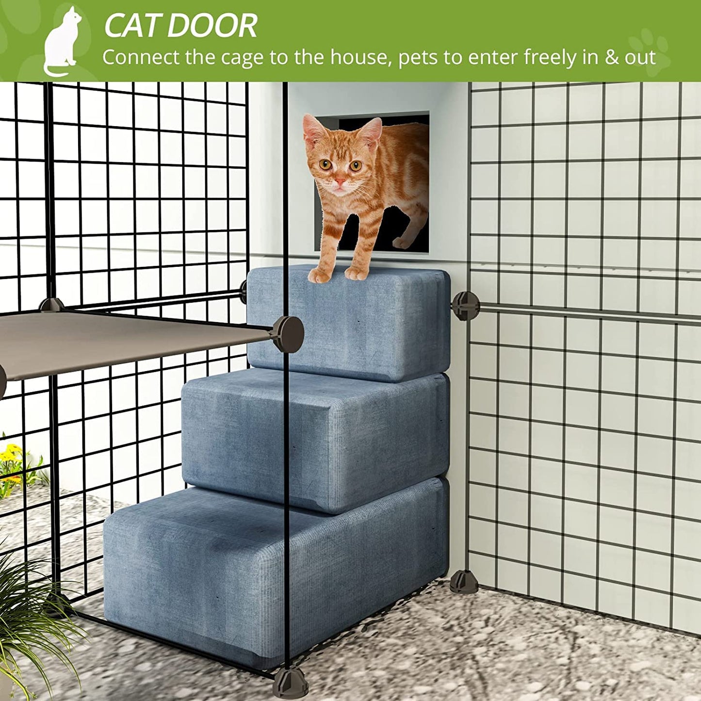 Oneluck Outdoor Cat House Cat Cages Enclosure with Super Large Enter Door, 55L x 41W x41H Balcony Cat Playpen with Platforms,DIY Kennels Crate Large Exercise Place Ideal for 1-3 Cats - WoodArtSupply