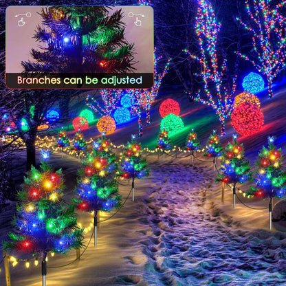 8-Pack Solar Christmas Tree Garden Stake Lights, Solar Powered Yard Landscape Path Lights Prelit Small Xmas Tree Lights Outdoor Waterproof for Christmas Decorations Pathway Garden Yard Holiday Party