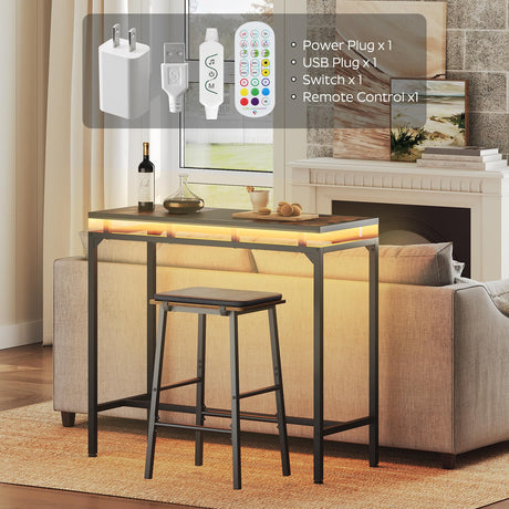 YATINEY Bar Table with LED Lights, Counter Height Table, Bar Height Table, Pub Table, Gaming Table, Metal Frame, for Living Room, Dining Room, Pub, Black BT01DBK YATINEY