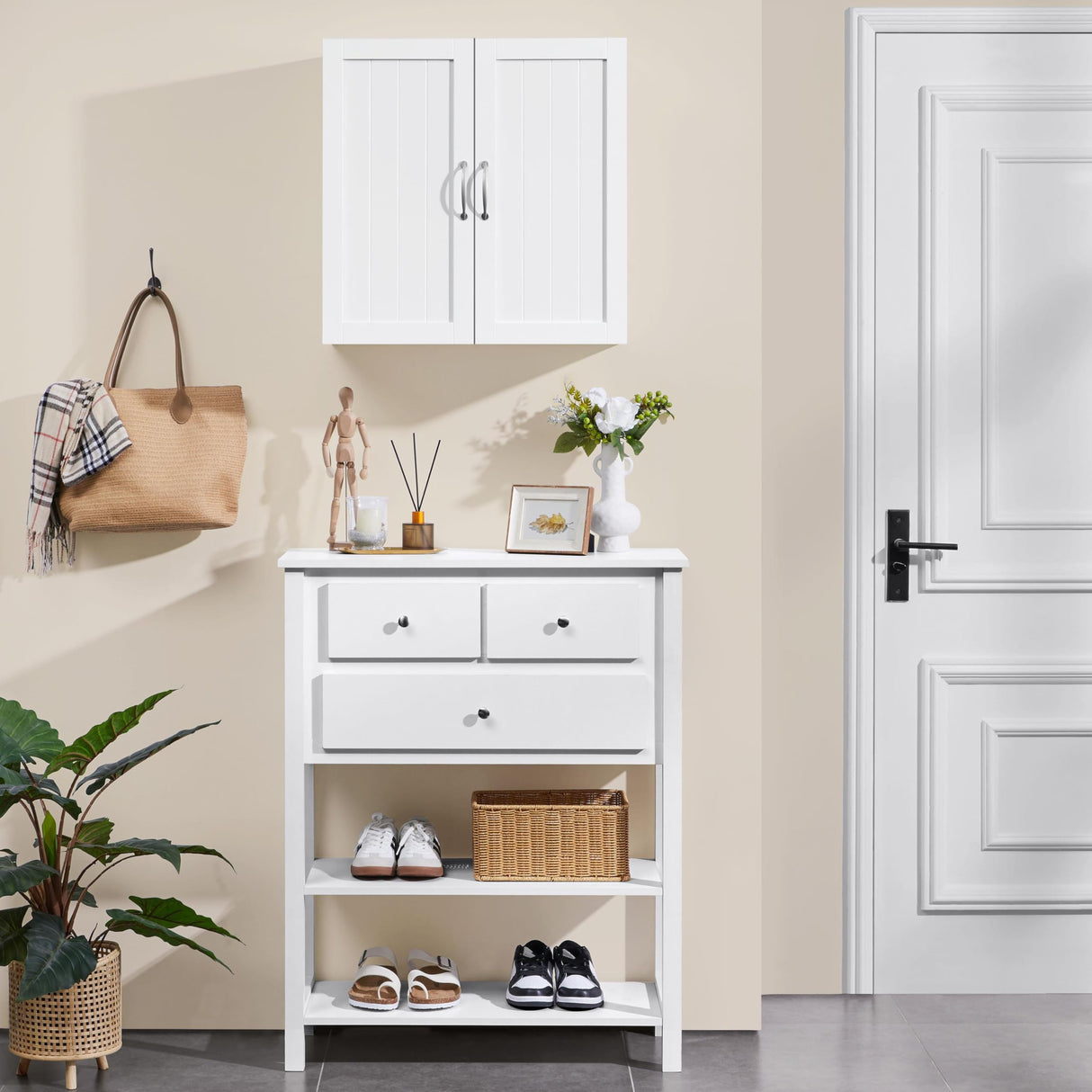 Yaheetech Bathroom Wall Cabinet, Kitchen Storage Cupboard Cabinet with 2 Doors, Wall Mount Storage Cabinet for Bathroom, Kitchen, Living Room, White Yaheetech