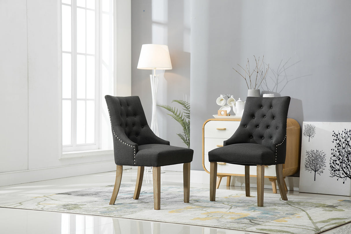 Roundhill Furniture C169CC Button Tufted Solid Wood Wingback Hostess Chairs with Nail Heads, Set of 2, Charcoal Roundhill Furniture
