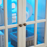 KEIKI Curio Cabinet, Lighted Glass Display Cabinet w/ 4 Glass Doors & Adjustable Shelves, Lighted Showcase with LED Light Strip, TV Stand, White KEIKI