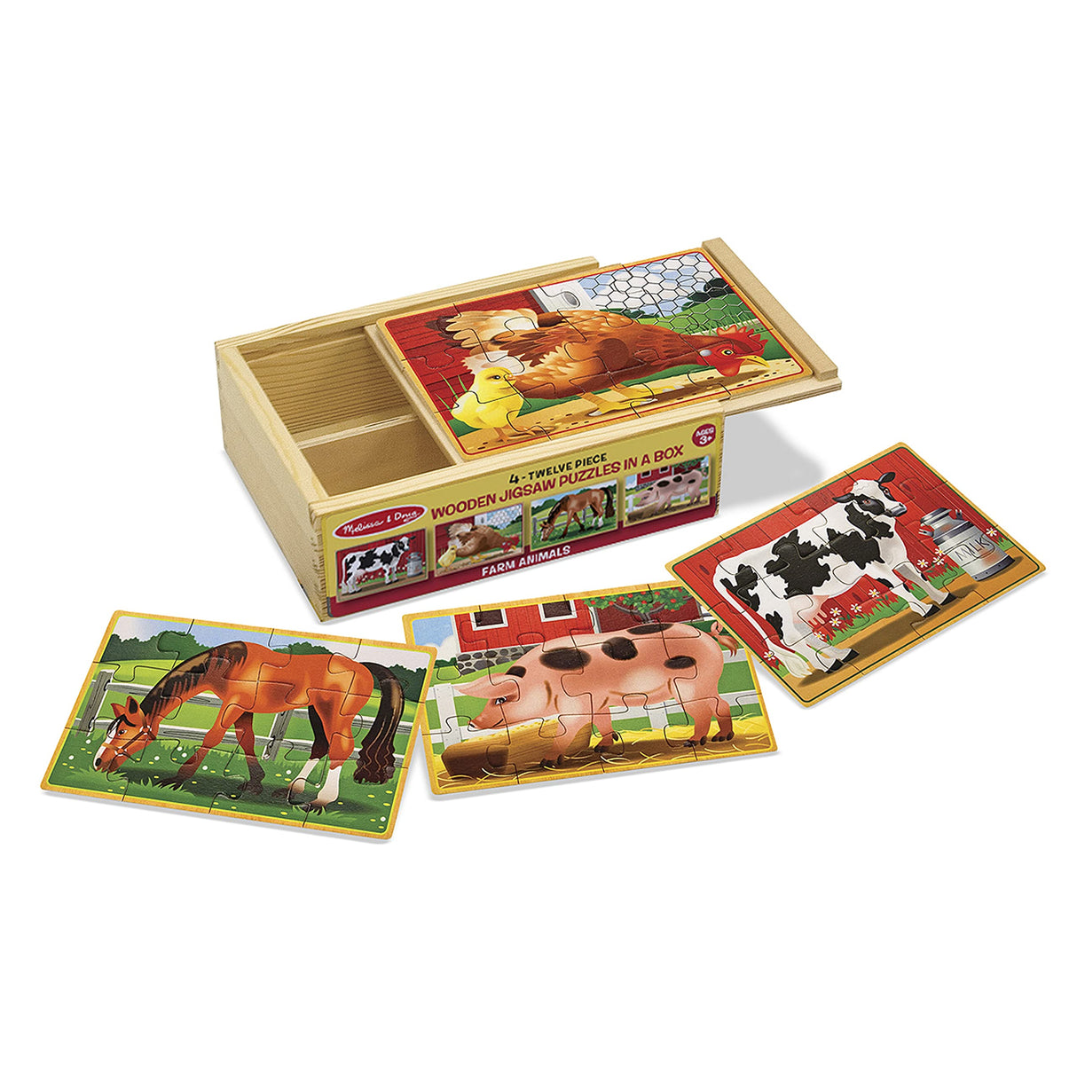 Melissa & Doug Farm 4-in-1 Wooden Jigsaw Puzzles in a Storage Box (48 pcs total), 12 Melissa & Doug