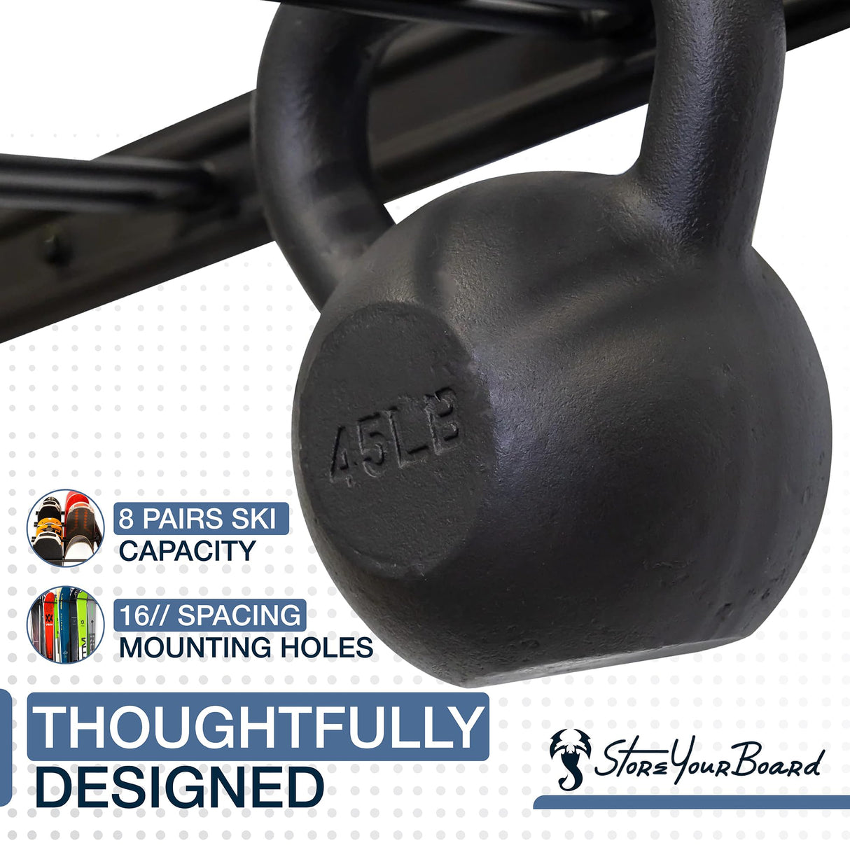 StoreYourBoard Ski Wall Storage Rack – Ski Rack Wall Mount Holds 8 Pairs, Heavy-Duty Steel Ski Holders for Wall, Space-Saving Ski Rack for Garage & Home, Holds Up to 200 lbs StoreYourBoard