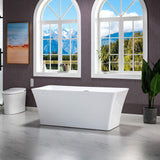 WOODBRIDGE 59" Acrylic Freestanding Bathtub Contemporary Soaking White Tub with Brushed Nickel Overflow and Drain，BTA1509 -B/N-Drain &O WOODBRIDGE