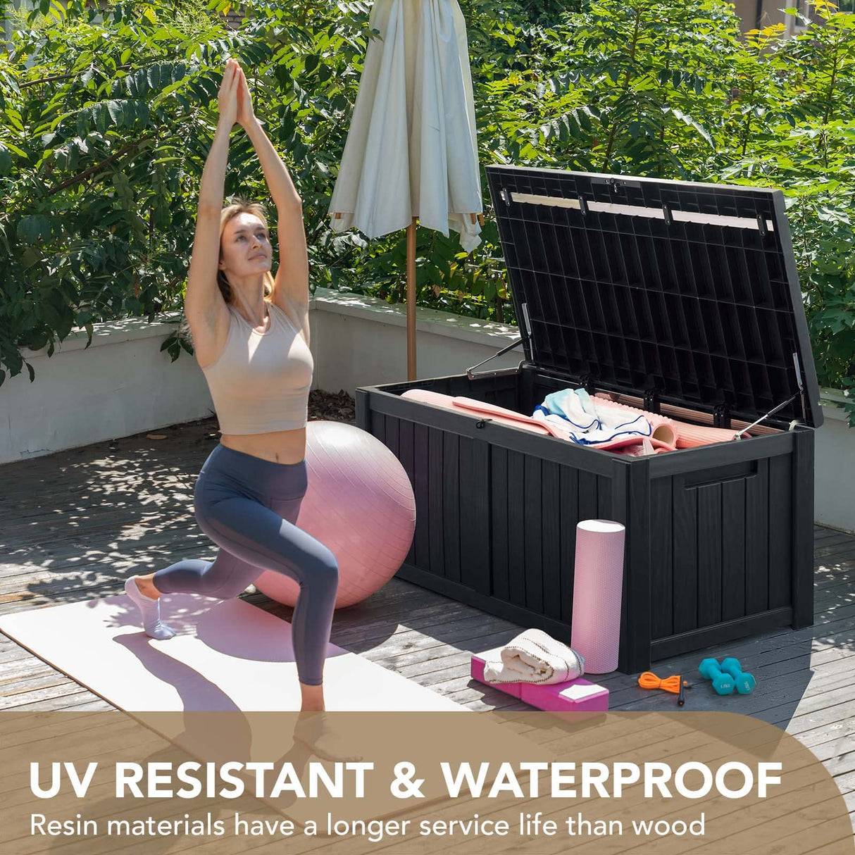 Devoko 120 Gallon Resin Deck Box Waterproof Indoor Outdoor Storage Box Lockable Large Storage Container for Patio Furniture Cushions, Pool Toys and Garden Tools Devoko