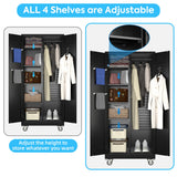 Broom Closet Storage Cabinet with Wheels and Pegboard,Garage Storage Cabinet with Lockable and Magnetic Doors,Adjustable Shelves for Garage Home Office,Required Assembly,17.7"D*33.5"W*70.87"H Reemoon