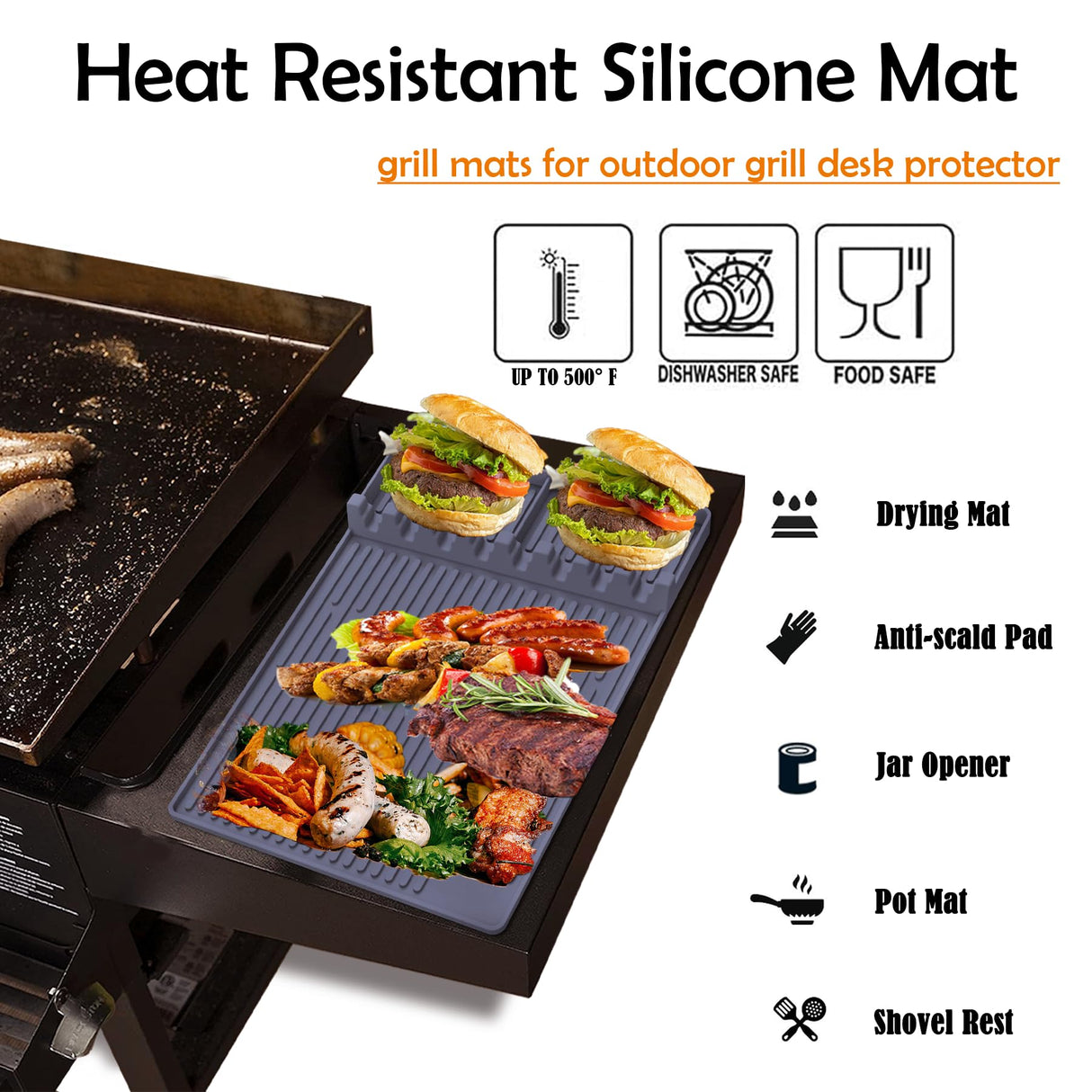 Silicone Grill Mat Accessories for Blackstone Outdoor Grill | Griddle Mat Tools Prep Trays with Drip Pad | Spatula Mat Side Shelf Mat Barbeque Grill Accessories | Food-Grade Silicone Griddle Mat Superjackwang