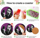 NEGEKFKX 8 Pcs Halloween Diamond Art Painting Coasters Kits,Horror Coaster with Holder for Adults, Non-Slip DIY Dot Paint Craft Kits,5D Full Drill DIY Diamond Dot Gem Art Kit Home Decor Arts Craft NEGEKFKX