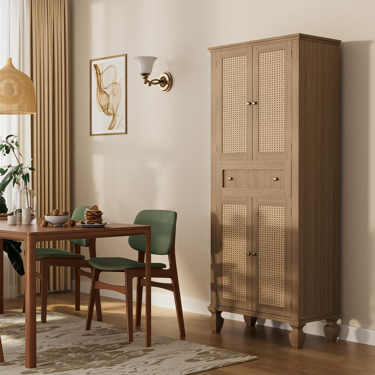 Yeyawomy 72 inch Kitchen Pantry Storage Cabinet, Freestanding Pantry Cabinet, Tall Cabinets with Doors and Shelves,Freestanding Cupboard with Adjustable Shelves for Dining Room， Natural Yeyawomy