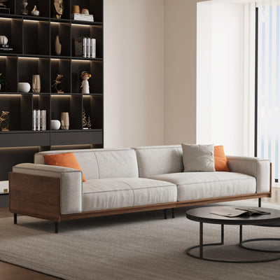 Comfortable Modular Cloud Sectional Sofa, Mid-Century Modern Wood Frame Couch, 111.81" W Upholstered Fabric Couch for Living Room & Home、Offices、Conference Rooms, Gray