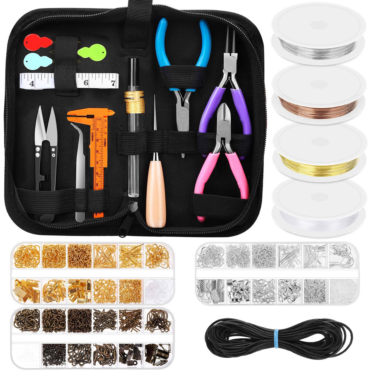 PAXCOO Jewelry Making Supplies Kit, Jewelry Making Kit with Jewelry Making Tools, Jewelry Wires and Jewelry Findings for Jewelry Making, Repair and Beading PAXCOO