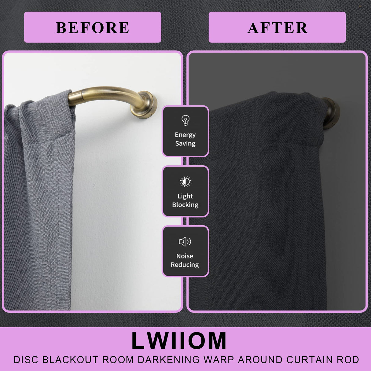 Antique Bronze Disc Curtain Rods, 84-144 Inches Window Curtain Rod,Adjustable Room Darkening Curtain Rod with Aluminum Finials and Brackets,Wrap Around Design Lwiiom