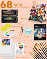 Nicpro 68PCS Acrylic Paint Canvas Set for Adults & Kids, Art Painting Supplies Kit with 24 Paints,Table Easel,8 Canvas Panels,12 Brushes,Paper Pad,Cleaning Cup,Sponge,Palette for Artist Beginner Nicpro