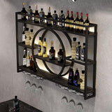 Wall Mounted Led Wine Rack Wine Glass Rack, Bar Unit Metal Floating Shelves, Bar Bottle Display Shelf Wine Cups Hanging Holder, Hanging Goblet For Liquor Bottles, For Kitchen Living Room Home Decor Qxgylz